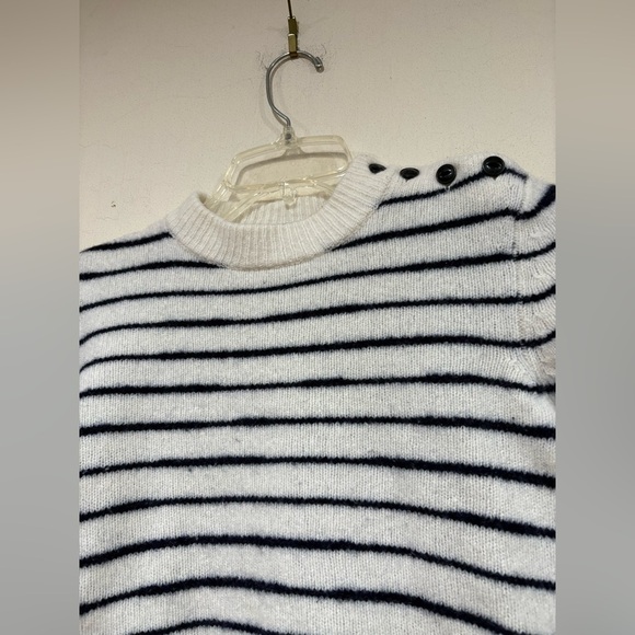Rag & Bone Striped Lambswool Sam Sweater Pullover Ivory Navy Size Small - Picture 2 of 6